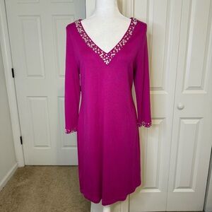 Tommy Bahama Women's Medium Darcy Beaded V-NK Pink/Fuchsia Short Dress
